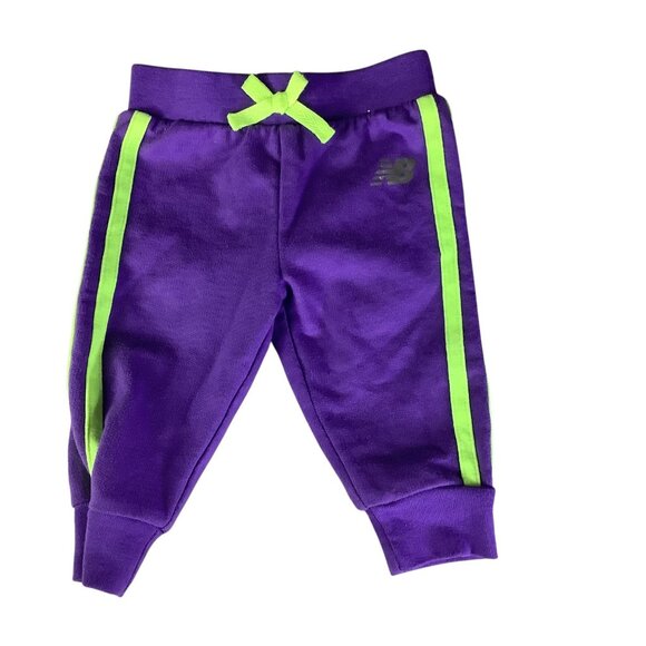 New Balance Baby Girl Sweat Pants 0-3M Purple Neon Green Stripes Elastic Waistba - Picture 1 of 9